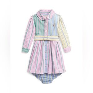 Ralph Lauren Pastel Multicolor Striped Belted Shirt Dress